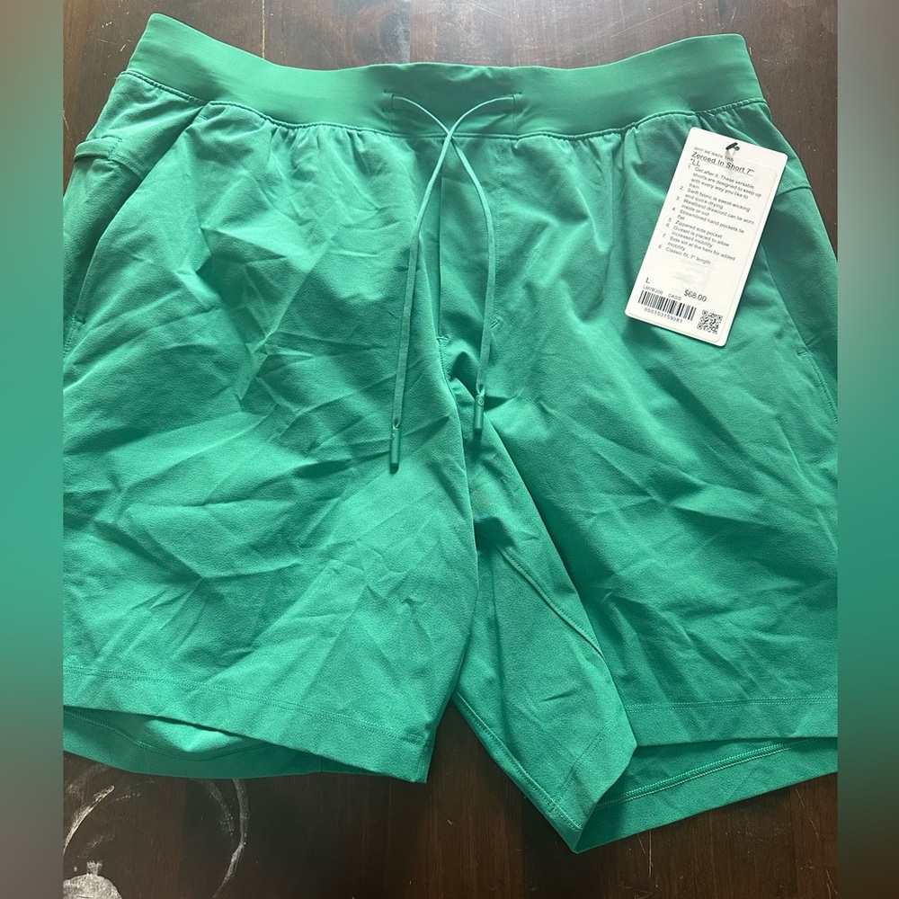 Lululemon Zeroed In Shorts 7” lined. Large. NWT. Cascadia Green.